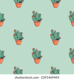 Cute cartoon cactus seamless pattern. Vector Illustration EPS10