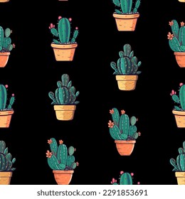 Cute cartoon cactus seamless pattern. Vector Illustration EPS10
