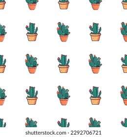 Cactus de dibujos animados pequeños es un patrón impecable. EPS10 de ilustración vectorial
