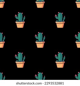 Cute cartoon cactus seamless pattern. Vector Illustration EPS10
