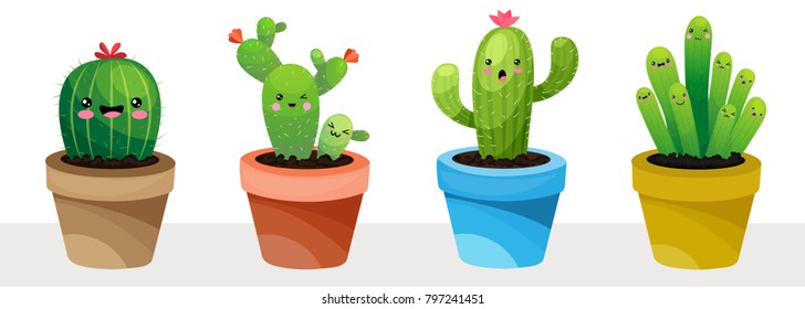 Cute cartoon cactus set.Funny faces for cards, invitations, sticker
Vector Illustration.