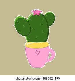 Cute cartoon cactus sticker. Vector illustration EPS10