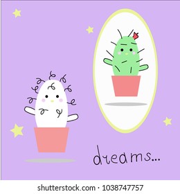 Cute cartoon cactus and succulent with funny face sticker. Smile face succulent plant in flowerpot. Character design cartoon style vector illustration