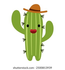 cute cartoon cactus and succulents with funny happy faces, expression vector illustration