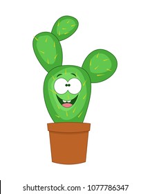 Cute cartoon cactus vector illustration isolated on white background.