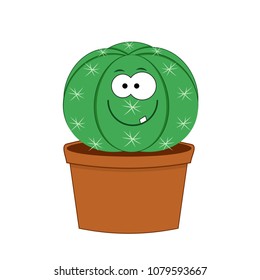 Cute cartoon cactus vector illustration isolated on white background.