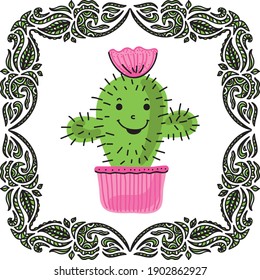 Cute cartoon cactus. Vector illustration