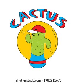 cute cartoon cactus, vector illustration