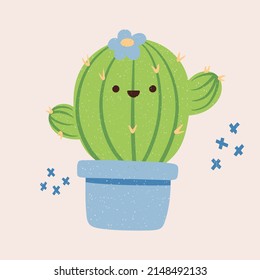 Cute Cartoon Cactus. Vector illustration for fabric, textile, clothing, wrapping paper, wallpaper, poster. Noise texture