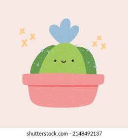 Cute Cartoon Cactus. Vector illustration for fabric, textile, clothing, wrapping paper, wallpaper, poster. Noise texture