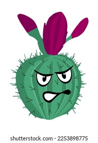 Cute cartoon cactus vector illustration isolated on white background. Cacti with a face