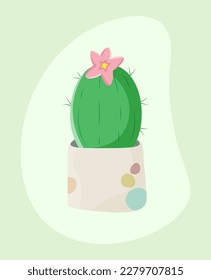 Cute cartoon cactus vector illustration. cactus in a ceramic flower pot. Cute cactus in a pot. Home plant.Room green cactus, flat style