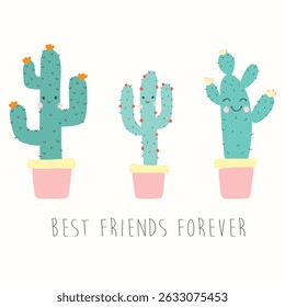 Cute Cartoon Cactus Vector Illustration