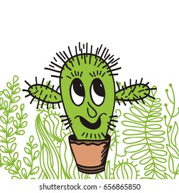 Cute cartoon cactus. Vector illustration.