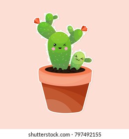 Cute cartoon cactus vector illustration.