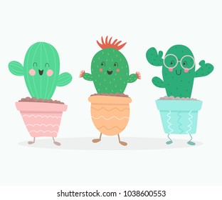 Cute cartoon cactuses. vector illustration.