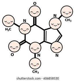 cute cartoon caffeine molecule structure vector illustration