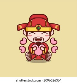 cute cartoon caishen god in chinese new year, with love. vector illustration for mascot logo or sticker