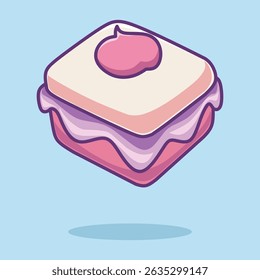 Bonito bolo de desenho animado sobremesa plana doce. Ilustração da arte do clipe do vetor de comida.