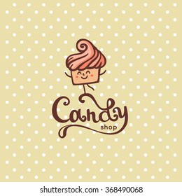 Cute cartoon cake. Vector bakery logo. Bread and pastries labels, badges and design elements.