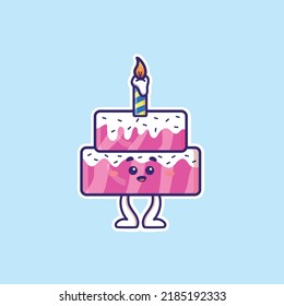 Cute cartoon cake in vector illustration. Isolated food vector. Flat cartoon style