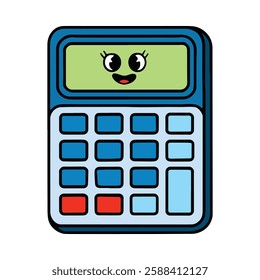 A cute cartoon calculator with a big smile and friendly eyes. This fun and playful illustration is perfect for educational materials, kids' projects, and whimsical designs. Vector illustration.