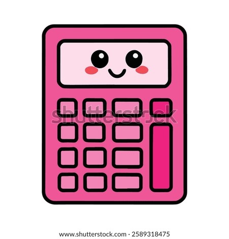 A cute cartoon calculator with a big smile and friendly eyes. This fun and playful illustration is perfect for educational materials, kids projects. Vector illustration.