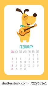 Cute cartoon calendar 2018 year with yellow dog