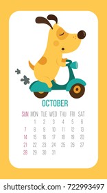 Cute cartoon calendar 2018 year with yellow dog