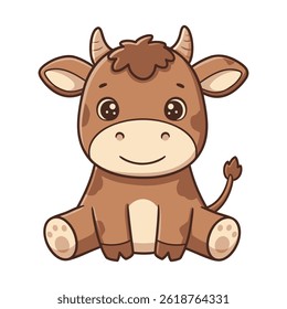 Cute Cartoon Calf Adorable Baby Cow Character Sitting
