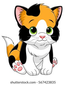 Cute Cartoon Calico Kitten