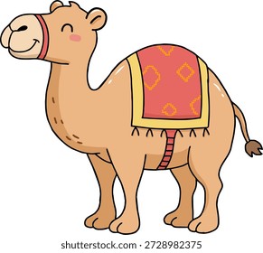Cute cartoon camel character walking on desert for Islamic or wildlife concept