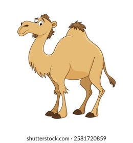 Cute cartoon camel with friendly expression, isolated on transparent background. Animal character for children's books, educational materials, or desert themed designs. Vector art.