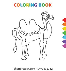 cute cartoon camel front view coloring book for kids. black and white vector illustration for coloring book. camel front view concept hand drawn illustration
