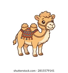 Cute cartoon camel with saddle