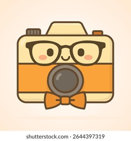 Cute Cartoon Camera with Glasses and a Bow Tie