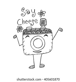 Cute cartoon camera. Hand drawing illustration.