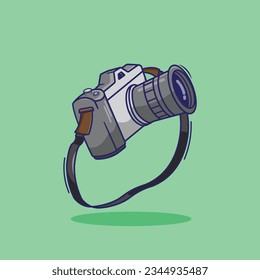 Concepto de ilustración vectorial de cámara de dibujos animados. tecnología de iconos vectoriales flotantes de cámara. estilo de diseño plano.