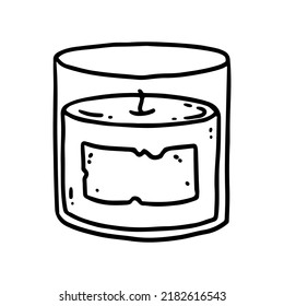 Cute cartoon candle doodle image. Hygge time logo. Media highlights graphic icon