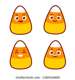 Cute Cartoon Candy Corn Set With Funny Face Expressions. Halloween Clip Art Illustration.