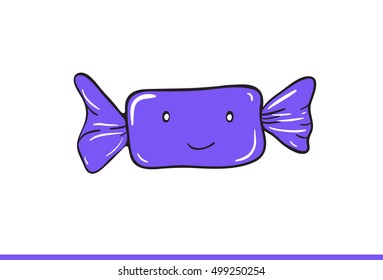 Cute Cartoon Candy. Pastel Colors. Isolated on white. Vector Illustration.