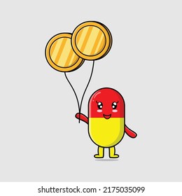 Cute cartoon capsule medicine businessman floating with gold coin balloon cartoon vector