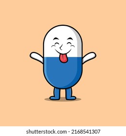 Cute cartoon capsule medicine character with flashy expression in cute style