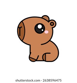 Cute Cartoon Capybara Character Isolated on White. Cute Baby Animal in Kawaii Style for Kids.