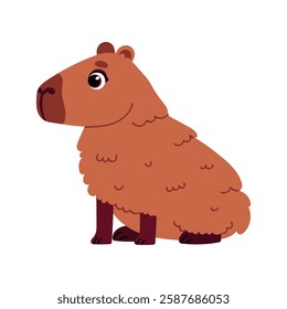 Cute cartoon capybara character relaxing pose. Funny childish animal. Wild nature