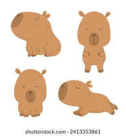 Cute cartoon capybara characters set
