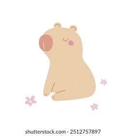 Capivara de desenho animado bonito. Gráfico infantil. Ilustração desenhada à mão vetorial.