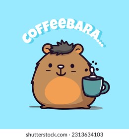 Cute cartoon capybara with cup of coffee vector illustration. Isolated animal vector. Flat cartoon style isolated sticker. Coffeebara like coffee  