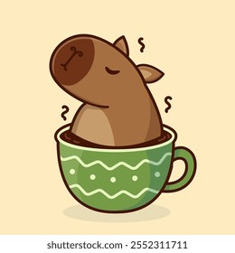 Capivara de desenho animado bonito em um copo. Ilustração de Natal vetorial.