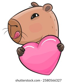 Cute Cartoon capybara with heart on a white background